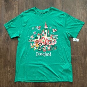 Disney Parks Disneyland Holiday Christmas Green Short Sleeve Tee Mickey Minnie